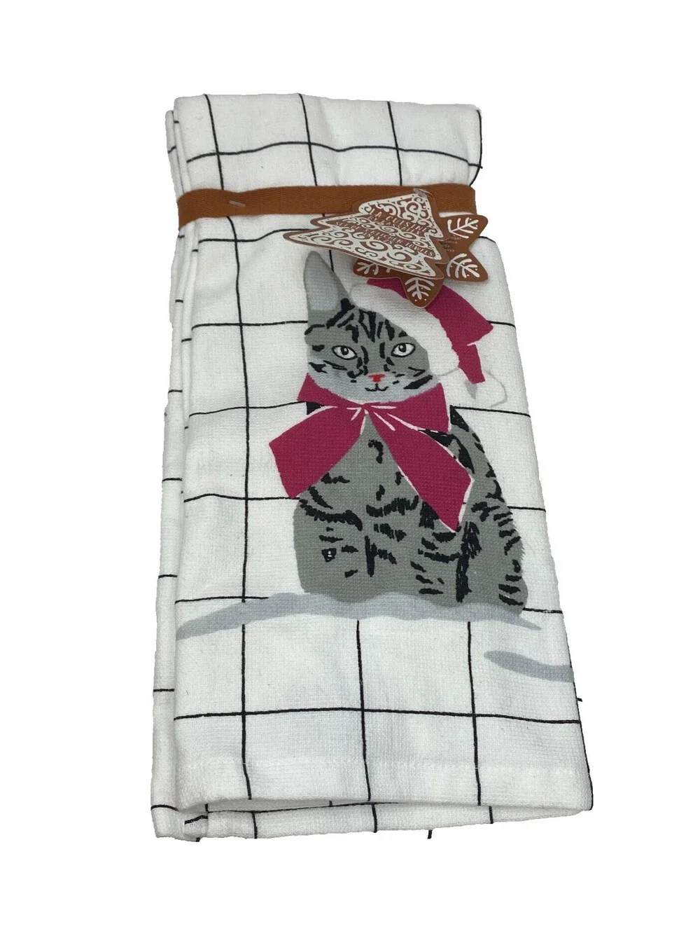 La Cuisine by Kassatex Christmas Cat Kitchen Towels Set 3 18x28 Cotton NWT